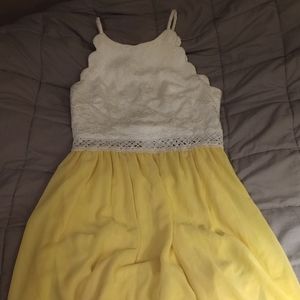 yellow and white lace flowy dress